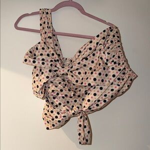 Mauve Polka Dot One-Shoulder Blouse